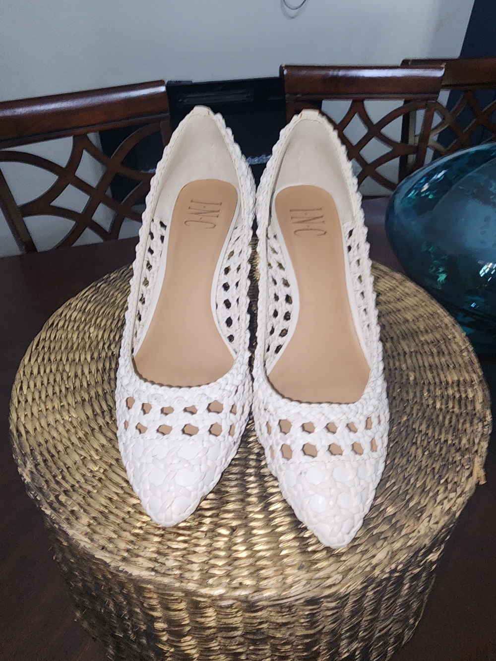 INC International Concepts White Woven Pointed-Toe Heels